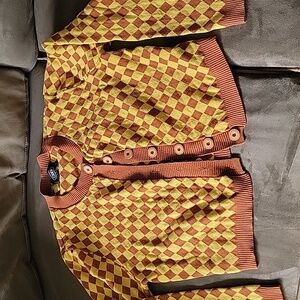 Cider Brown and Yellow Diamond Cardigan